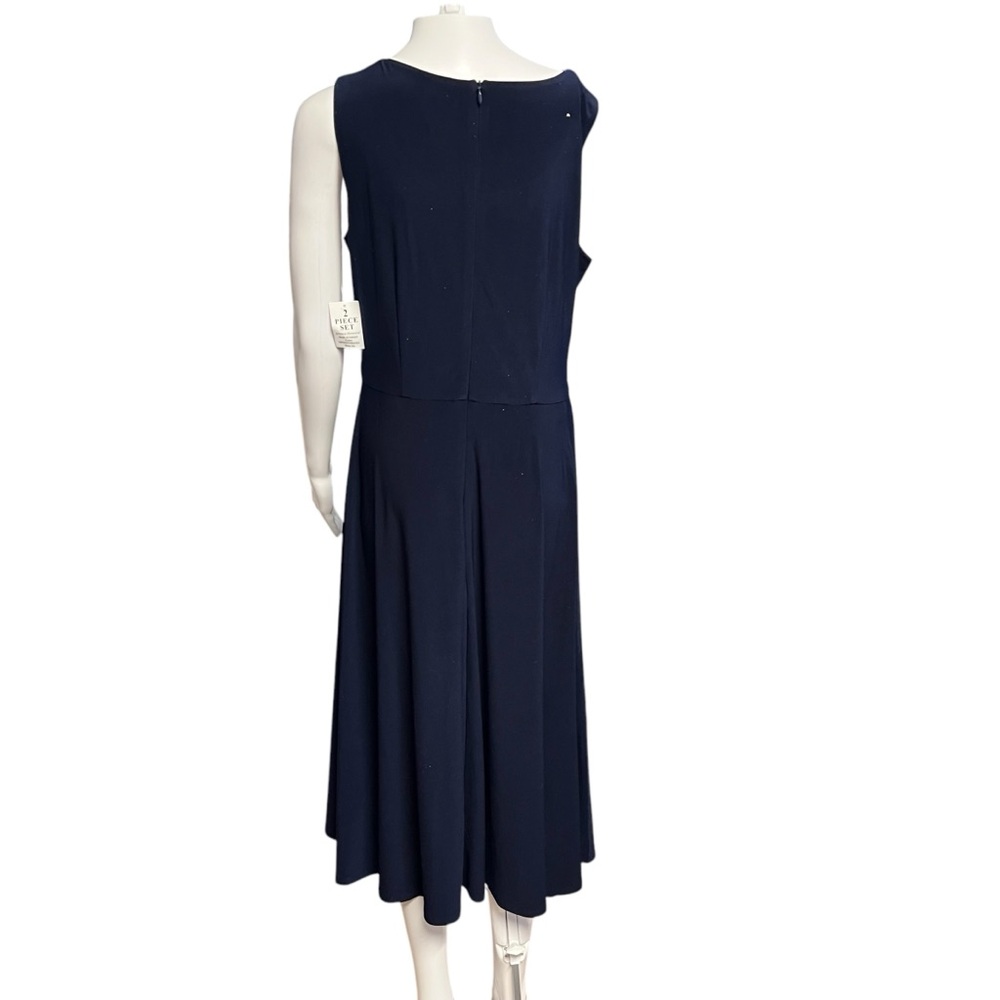 JH Evenings NWT Women’s Blue Midi A-Line Dress w/Jacket & Lace Detail Sz. 10 - Picture 4 of 6